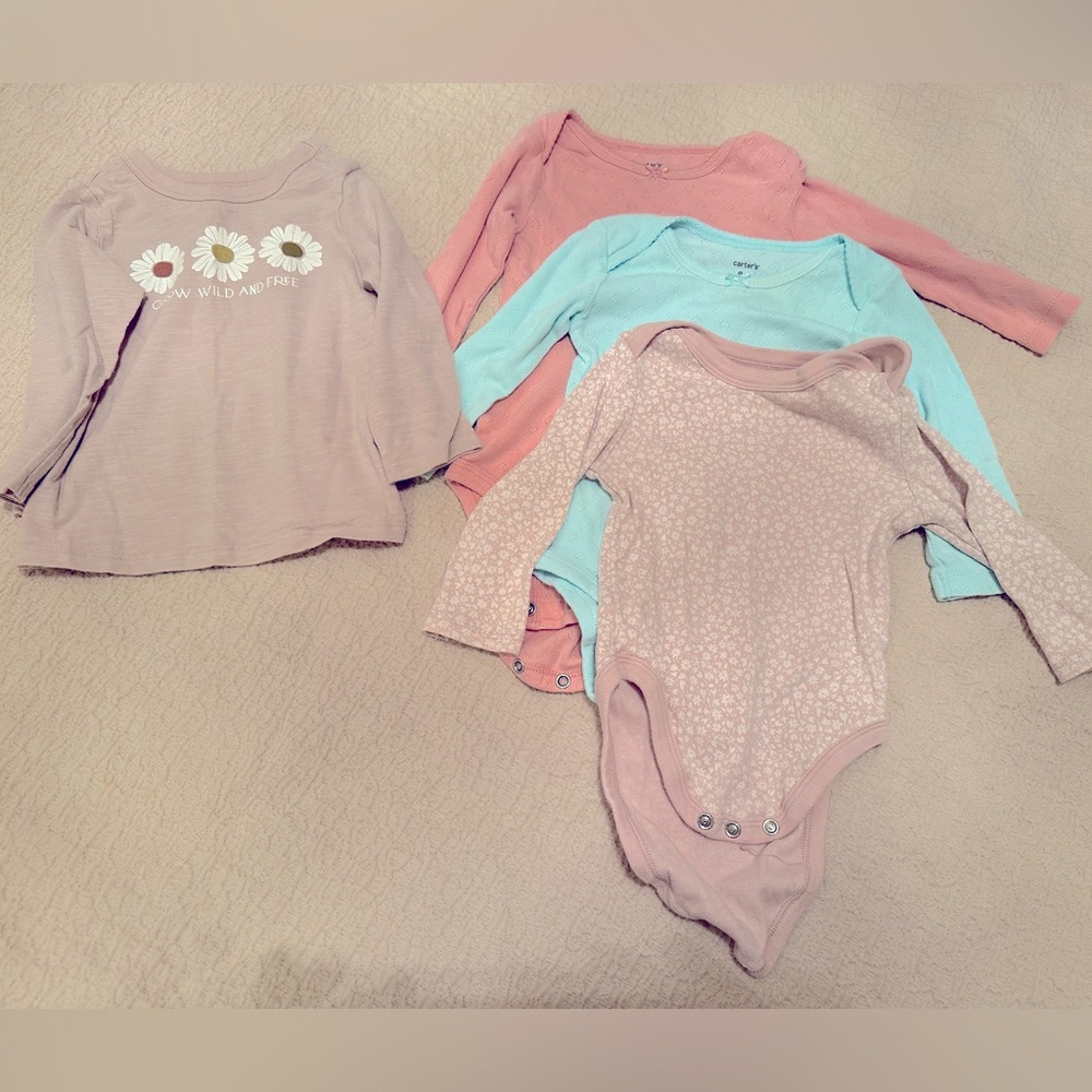 Long sleeve onesie and Teeshirt Bundle, 9 month, GUC, Carters and Little Co.